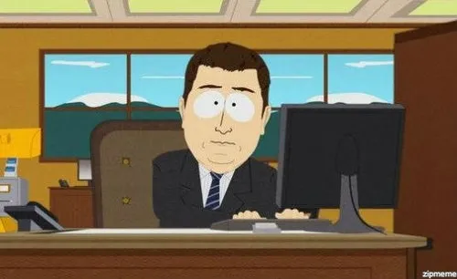 South Park bank teller at a counter, with Stan standing in front of him