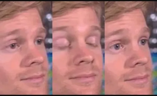 A man with a beard blinking and turning his head in surprise, shown in several frames