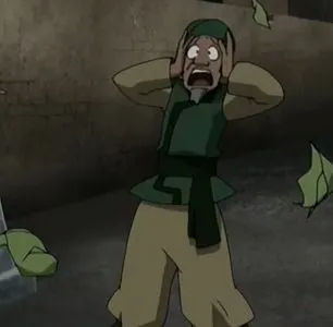 A cabbage merchant in green robes kneeling over his wrecked cart and crying out