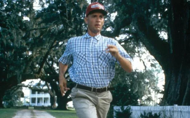 Forrest Gump running along a road