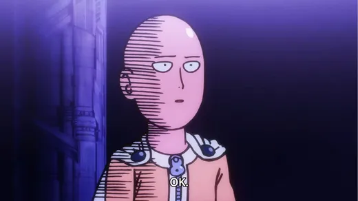 A bald anime hero with a blank, simply drawn face