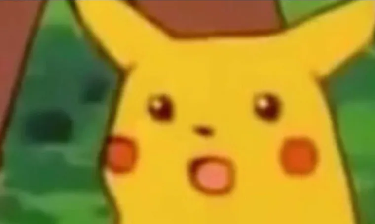 Pikachu with its mouth wide open in shock