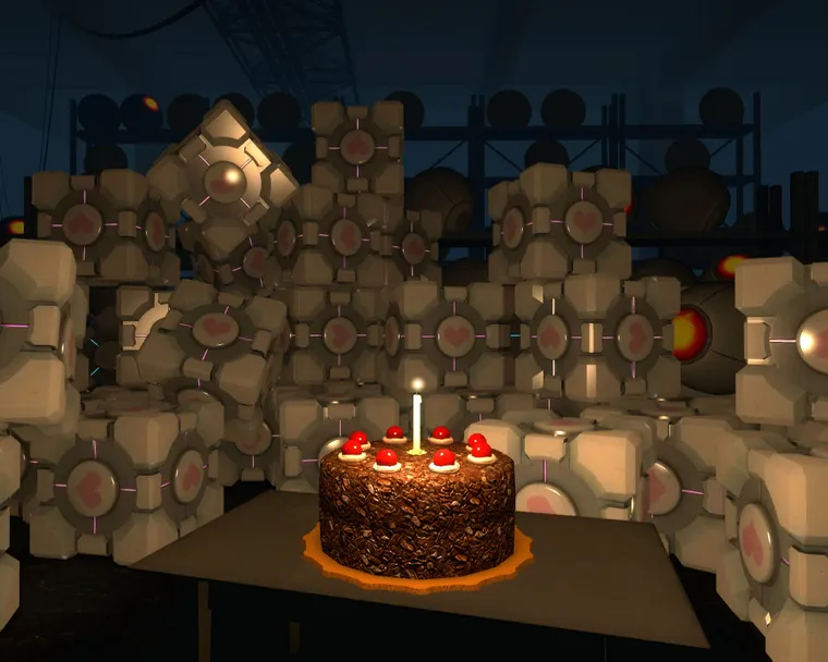 A chocolate cake with a single candle in a dark room