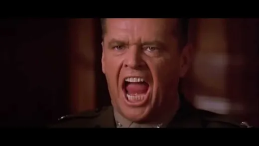 Jack Nicholson in a Marine dress uniform, shouting from a witness stand
